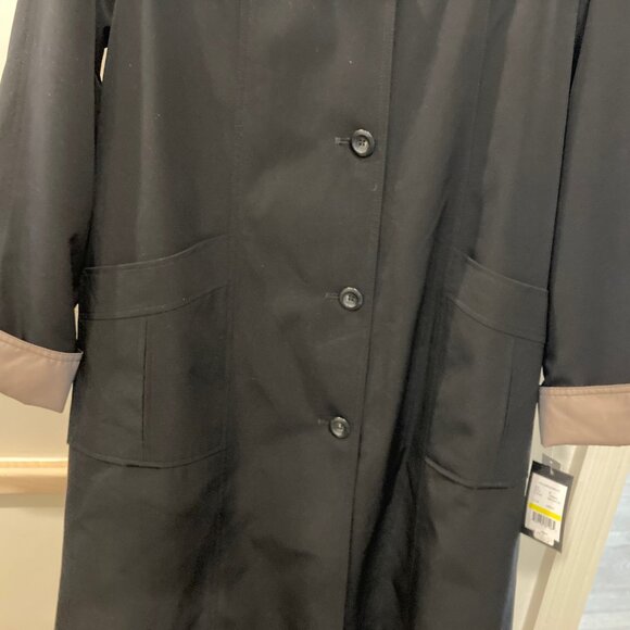 NWT Gallery Womens Trench Raincoat Sz Med Removable Hood Water Resistant Black - Picture 12 of 15